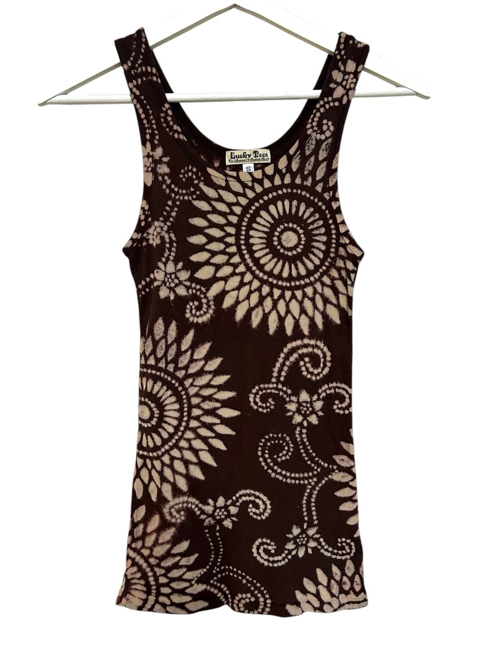 Y2K lucky Brand S tank batik print look design vintage made in USA grung